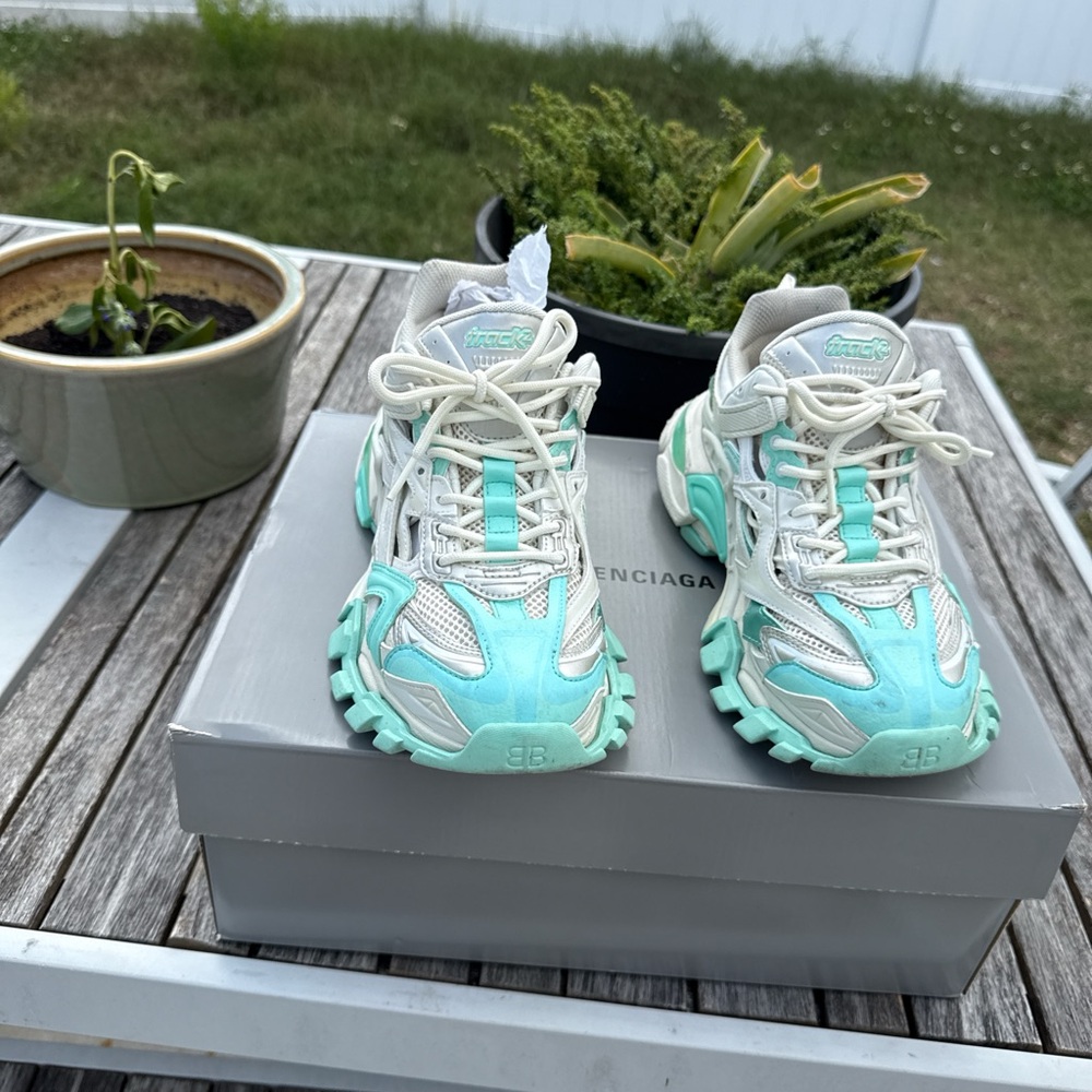 Balenciaga White and Mint Sneakers